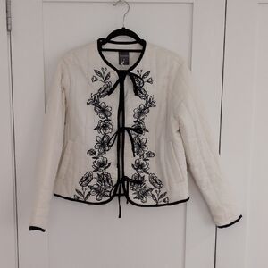 Primark Cream Jacket with Black Floral Embroidery